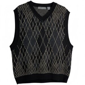 Wool Sweater Vest Mens XL Black Gray Argyle Vintage 90’s Structure Le Collezioni